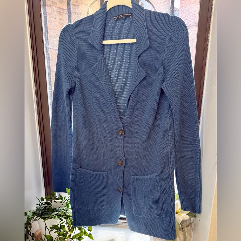Peruvian Connection Yacht Club Cardigan 100% Cotton Women’s XS Slate Blue